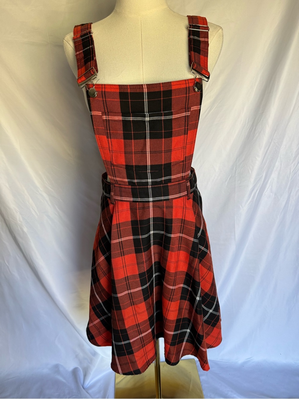 Hell Bunny Brittany Tartan Plaid Pinafore Overall Dress Small Red/Black